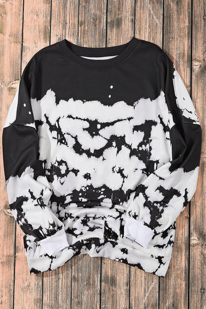 Tie-Dye Drop Shoulder Pullover Sweatshirt | White