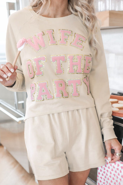 Letter Print Long Sleeve Top And Shorts Lounge Outfit | Apricot