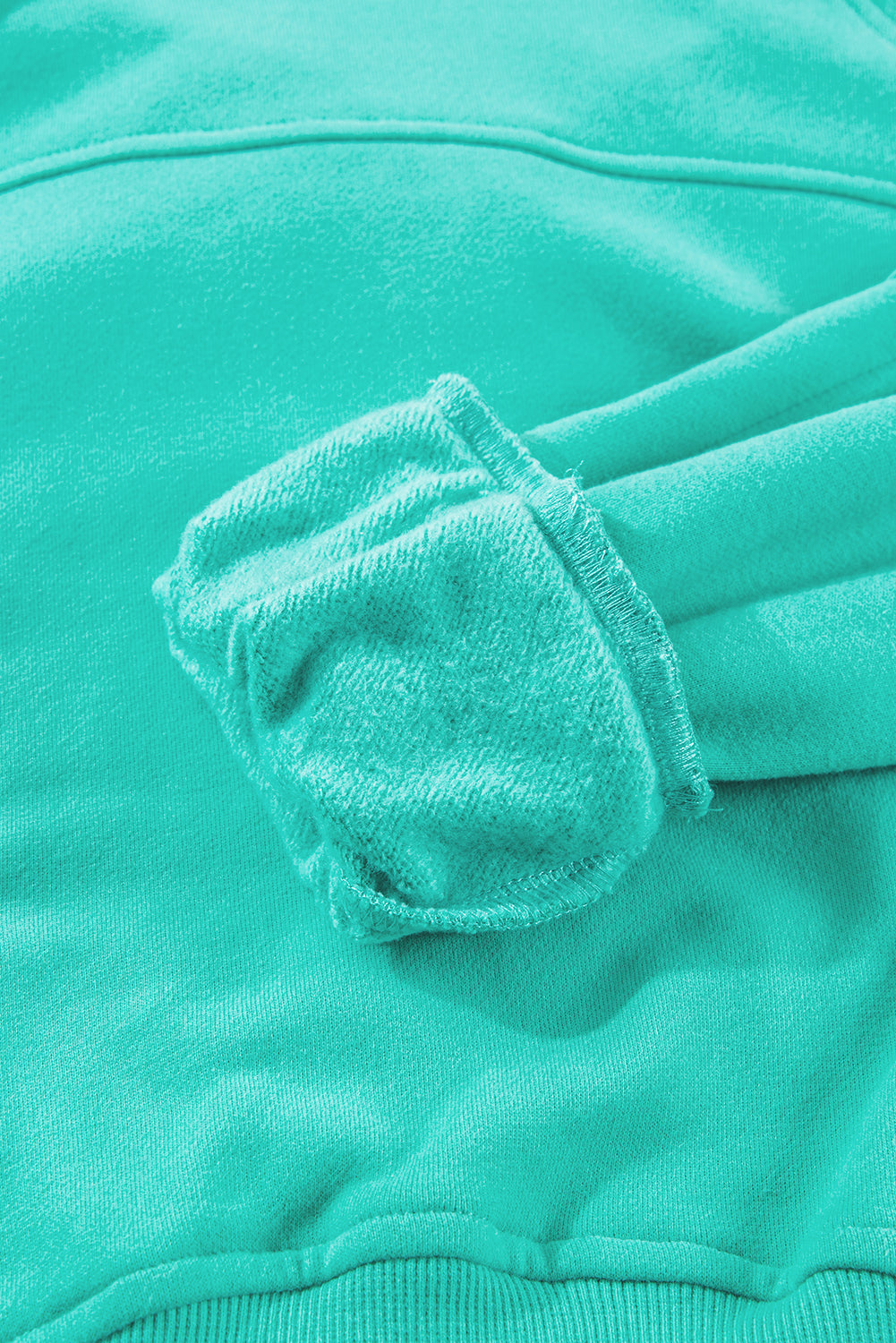 Fleece Lined Zip Up Stand Collar Thumbhole Sleeve Sweatshirt | Sea Green