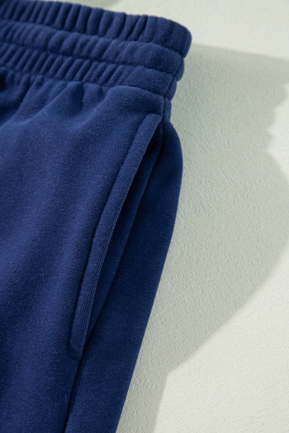 Solid Colour Fleece Lined Drawstring Waist Joggers | Navy Blue