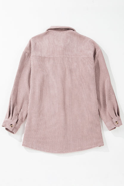 Corduroy Flap Pocket Button Up Shacket | Light Pink