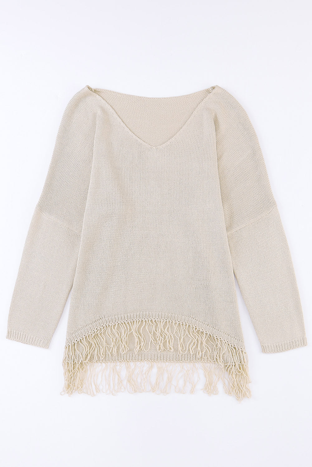 Lightweight Knit Fringe Hem Loose Sweater | Khaki