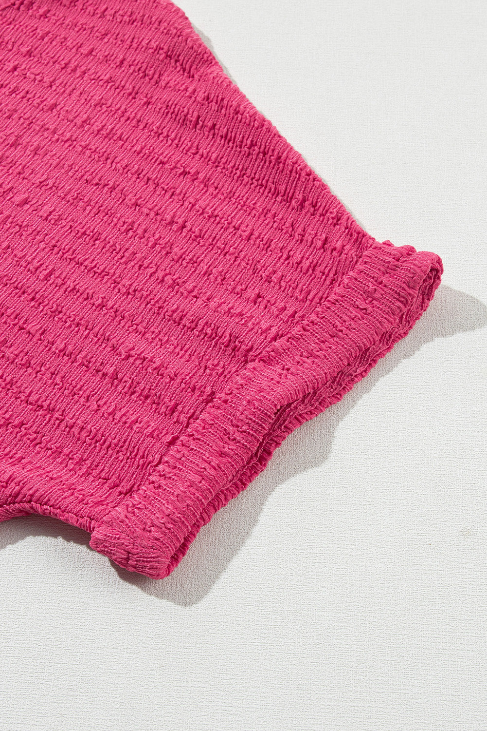 Textured Rolled Sleeve V Neck Tee | Bright Pink