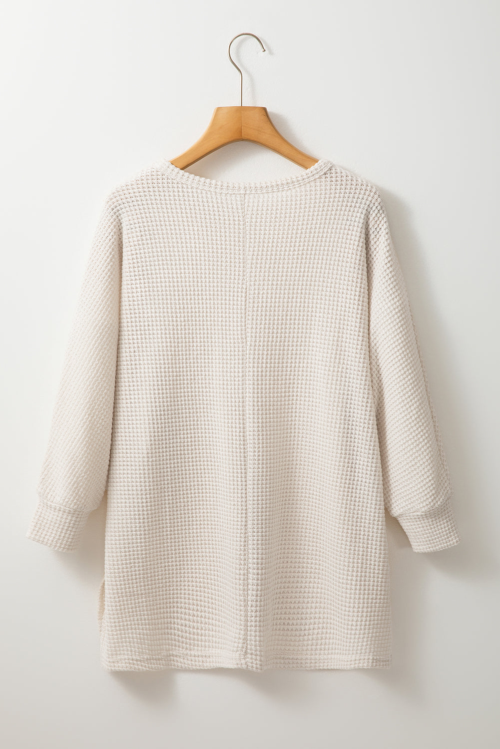 Waffle Knit Splits Batwing Sleeve Oversized Top | Apricot