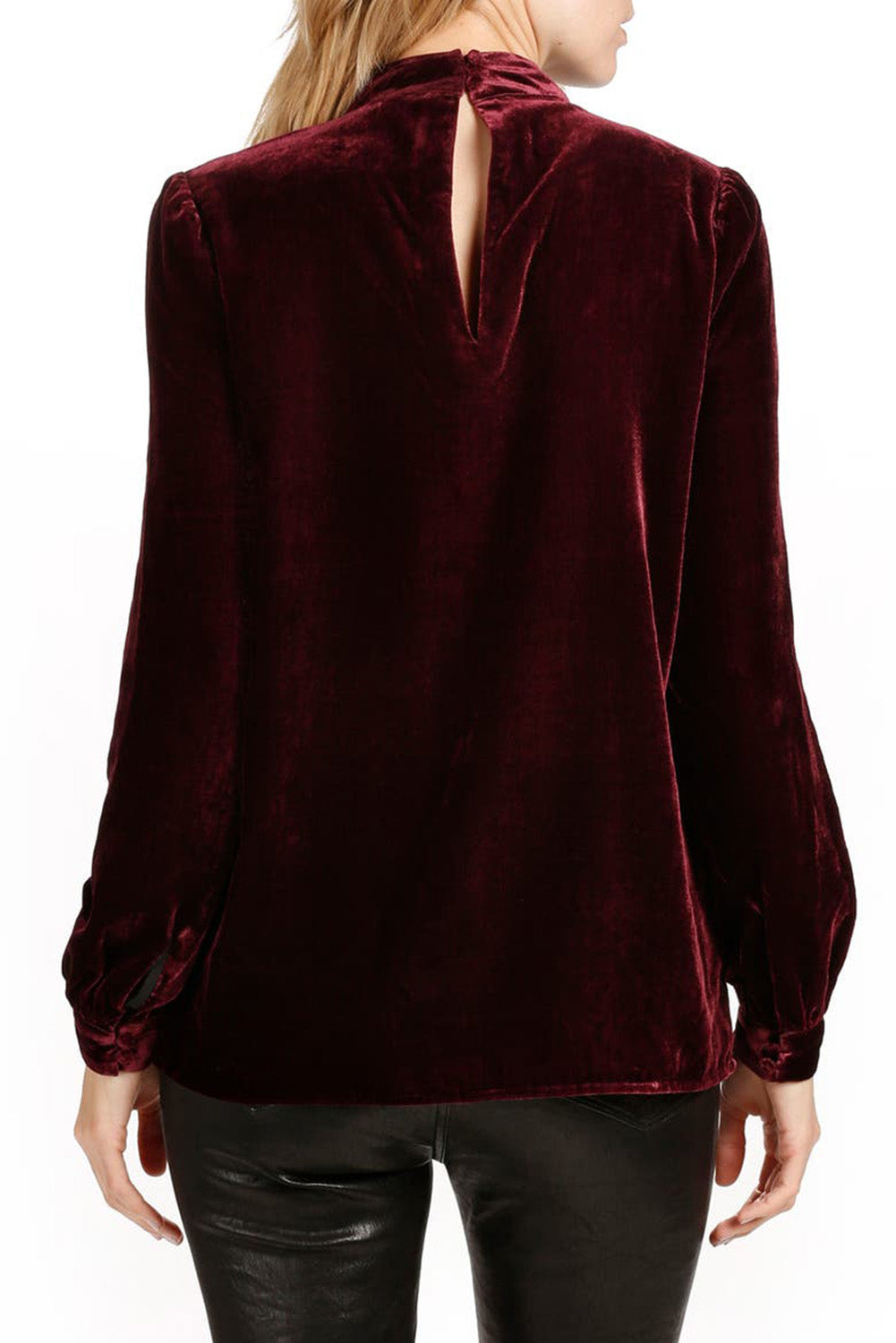 Choker Neck Hollow-Out Velvet Blouse | Biking Red