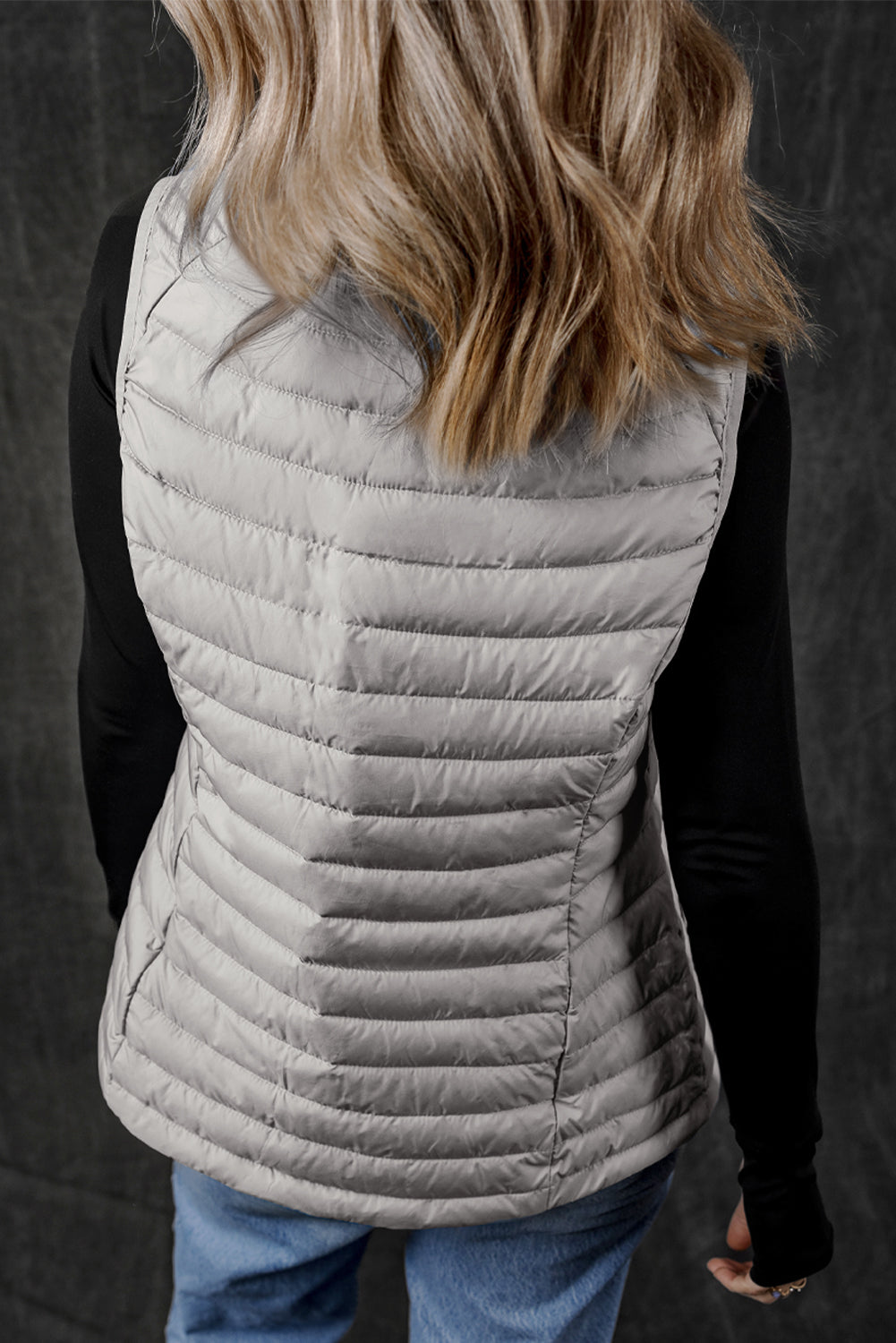 Plush Collared Quilted Zipped Puffer Vest | Silvery