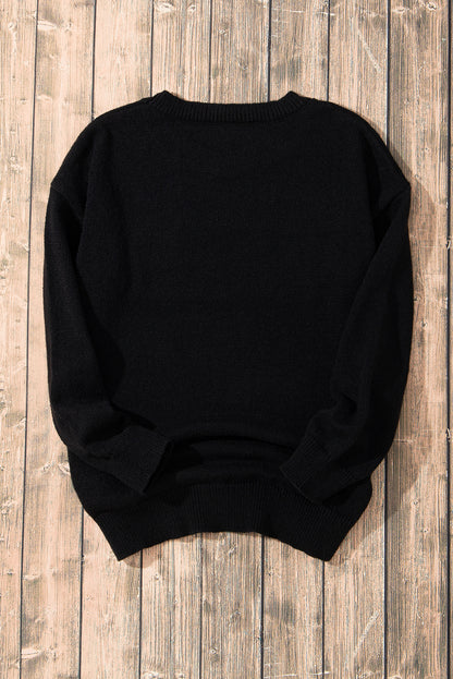 Black Xoxo Glitter Print Round Neck Casual Sweater | Colour black