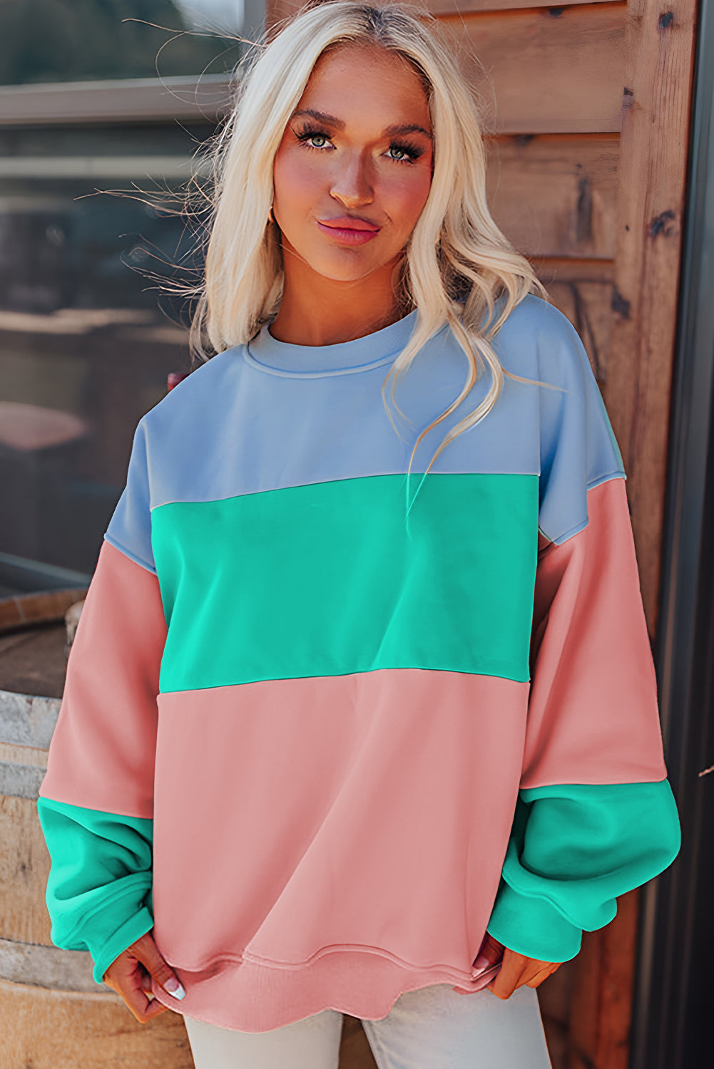 Colourblock Patchwork Drop Shoulder Sweatshirt | Blossom