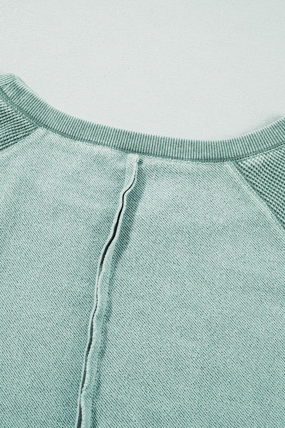 Waffle Knit Patchwork Exposed Seam Raglan Sweatshirt | Mineral Blue