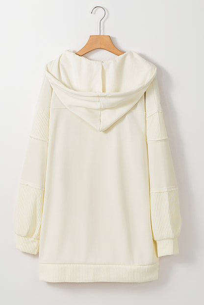 Contrast Knit Patchwork Hooded Functional Coat | Beige