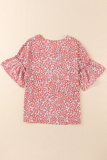 Leopard Spotted Ruffle Sleeve T-Shirt | Pink