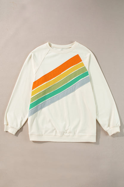 White Rainbow Raglan Sleeve Crew Neck Plus Size Sweatshirt | white