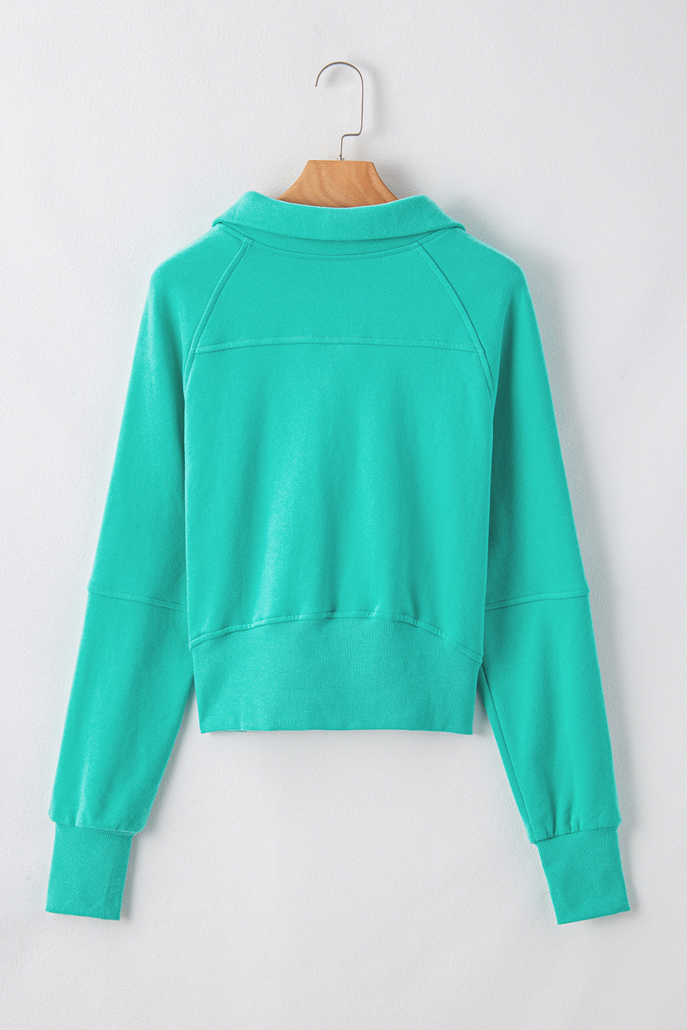 Fleece Lined Zip Up Stand Collar Thumbhole Sleeve Sweatshirt | Sea Green