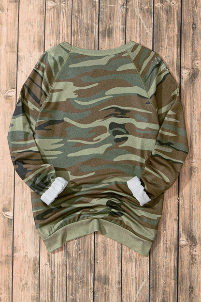 Camouflage Bleached Print Long Sleeve Sweatshirt | Jungle Green