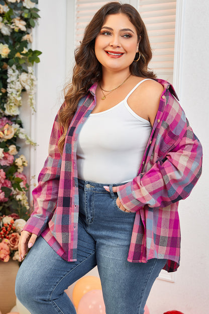 Plus Size Checkered Print Button Up Shirt | Rose Stripe