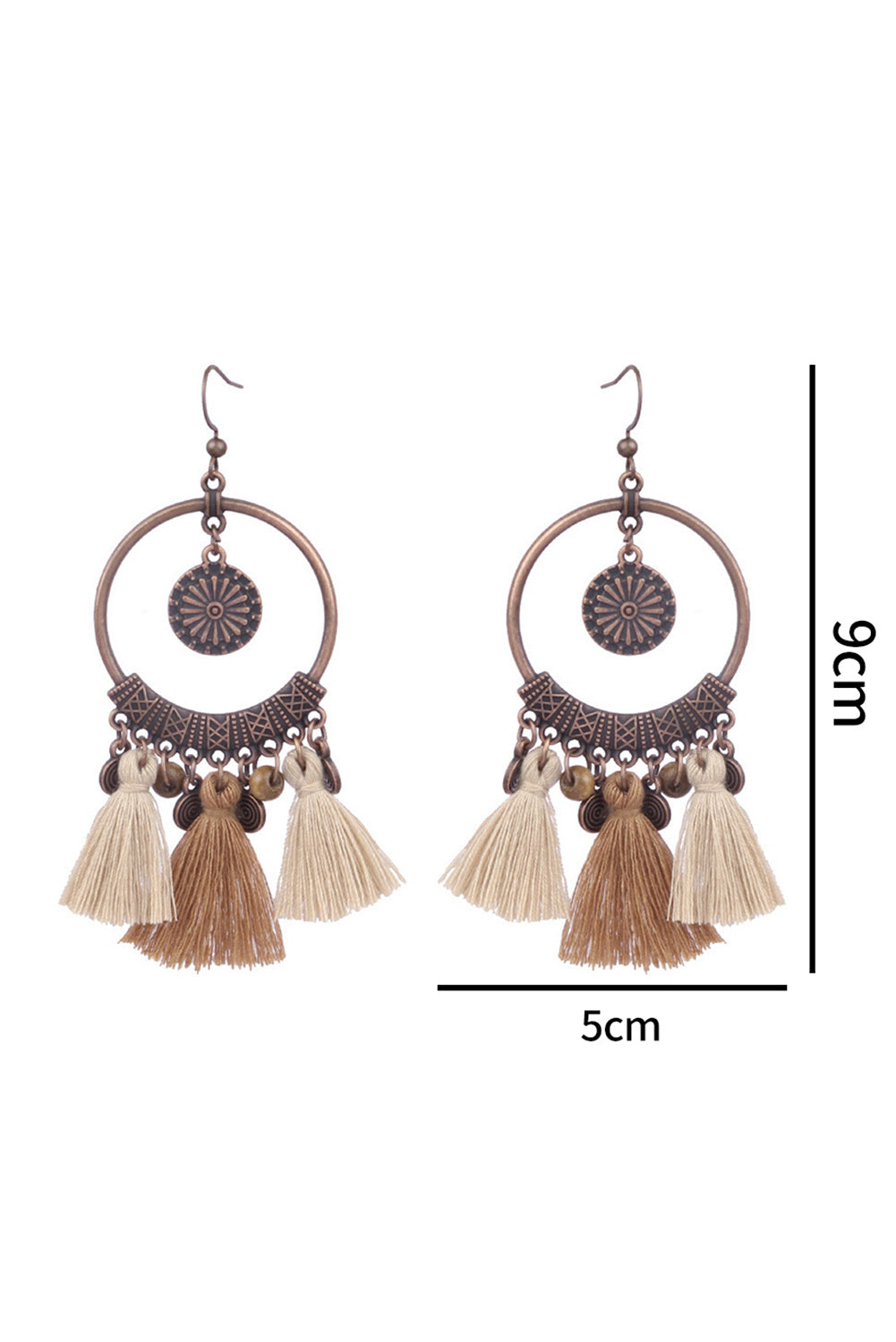 Boho Round Tasseled Dangle Earrings | Beige