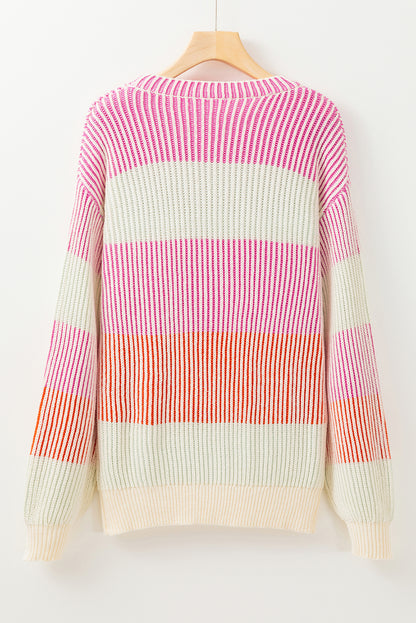 Colourblock Textured Knit Bubble Sleeve Sweater | Pink