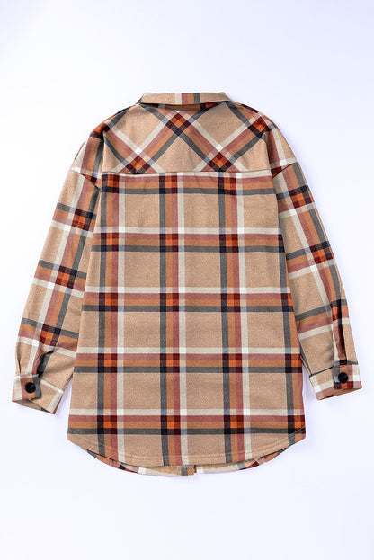 Chest Pockets Buttoned Oversized Plaid Shacket | Khaki