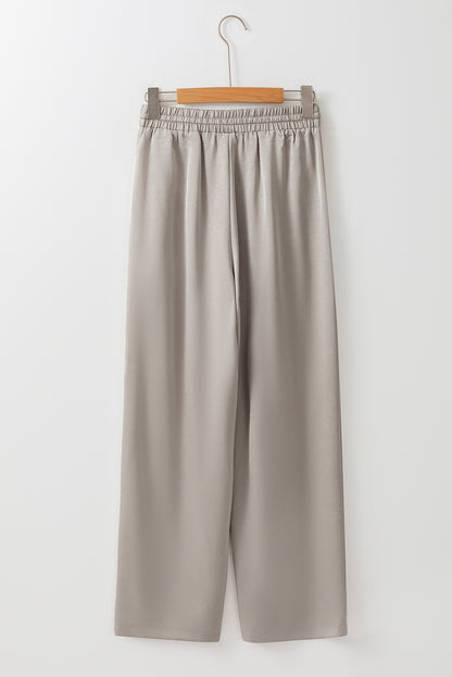 Solid Pleated Lace-Up High Waist Wide Leg Pants | Jet Stream