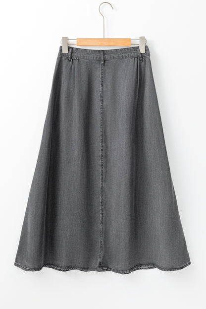 Fully Buttoned Long Denim Skirt | Dark Grey