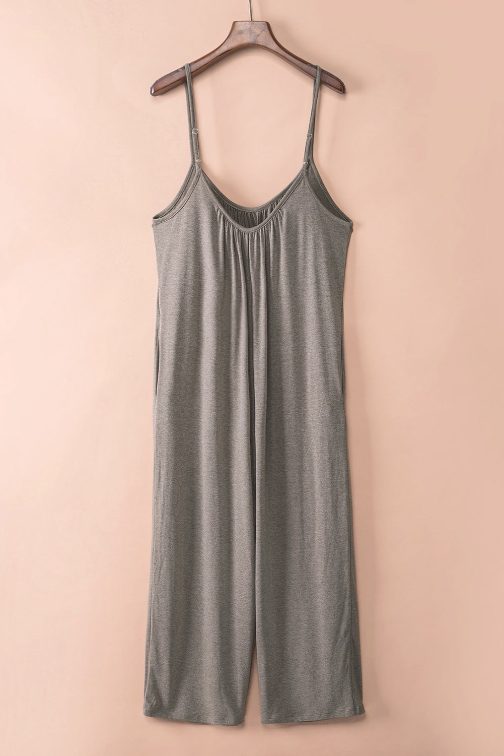 Spaghetti Straps Wide Leg Pocketed Jumpsuits | Gray