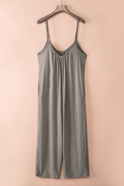 Spaghetti Straps Wide Leg Pocketed Jumpsuits | Gray