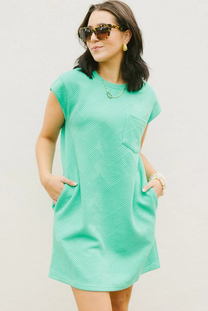 Textured Cap Sleeve T Shirt Dress | Mint Green