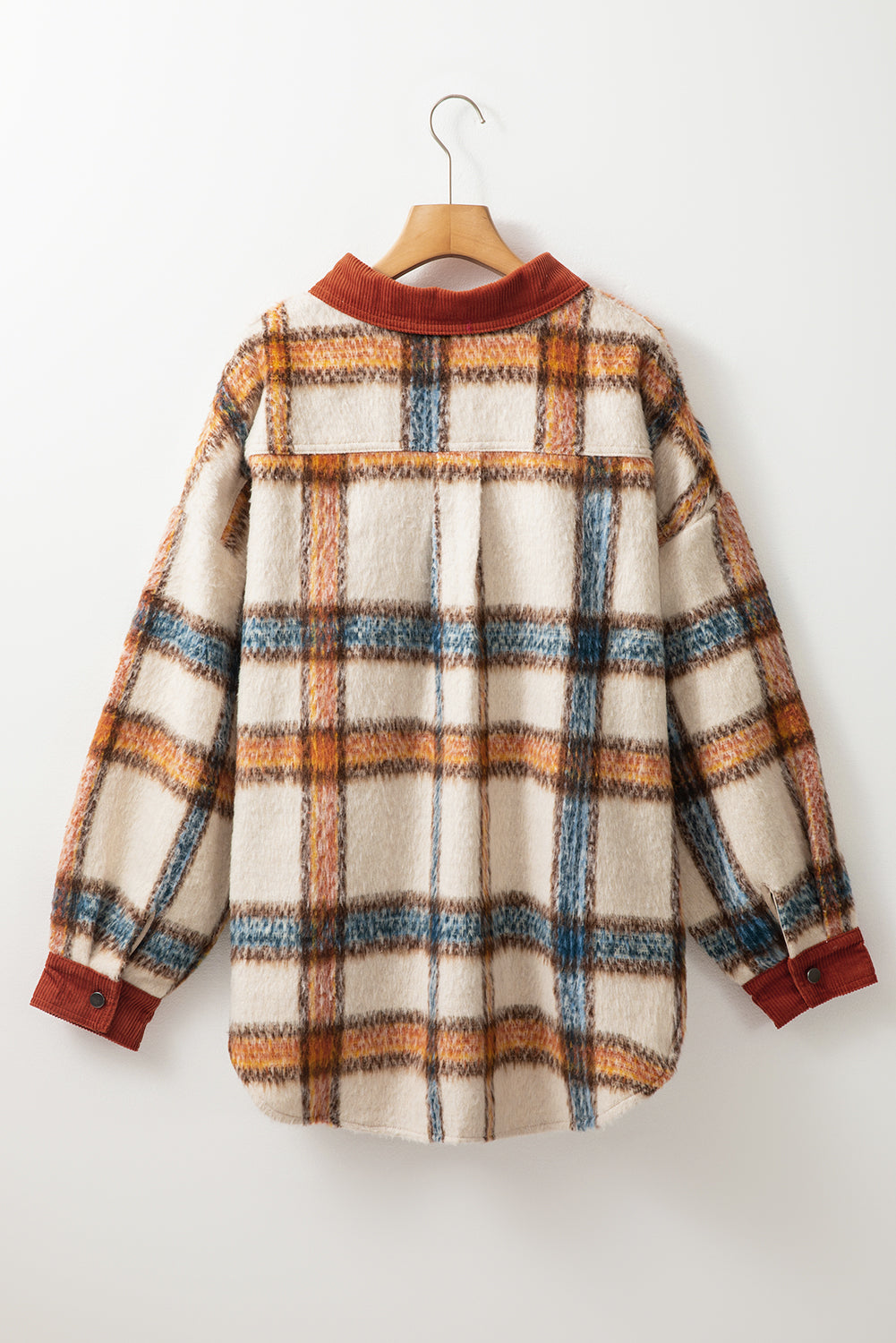 Plus Size Plaid Print Collared Buttoned Jacket | Brown Stripe