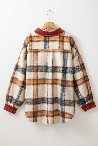 Plus Size Plaid Print Collared Buttoned Jacket | Brown Stripe