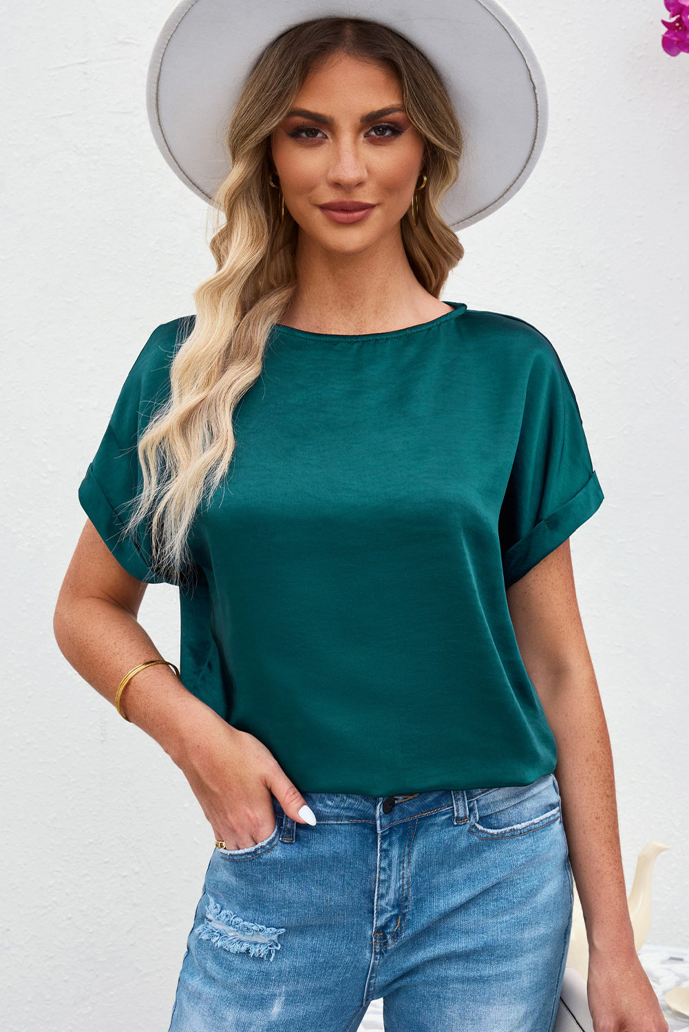 Solid Colour Short Sleeve T Shirt | Green