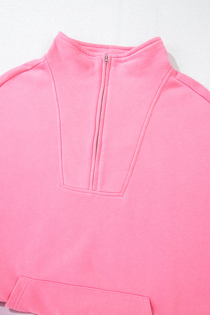 Zip-Up Stand Neck Kangaroo Pocket Sweatshirt | Bonbon