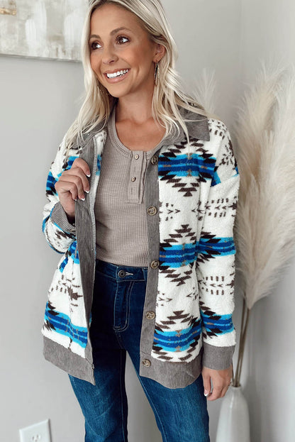 Western Sherpa Textured Trim Jacket | White