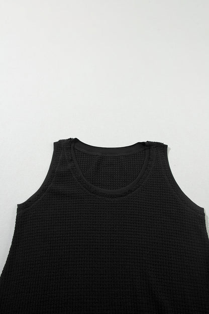 Scoop Neck Waffle Knit Flowy Vest | Black