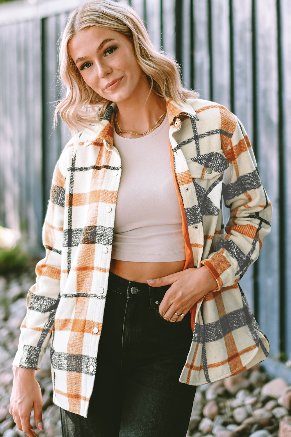 Plaid Print Turn Down Collar Buttoned Shacket | Yellow