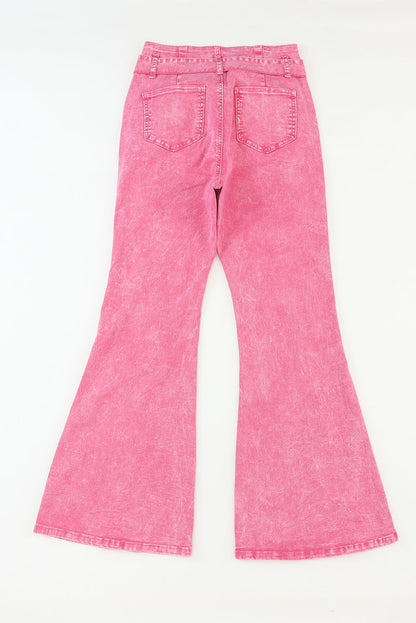 Flare Leg High Waist Front Knot Casual Jeans | Pink