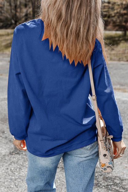 Ribbed Corduroy Oversized Sweatshirt | Dark Blue