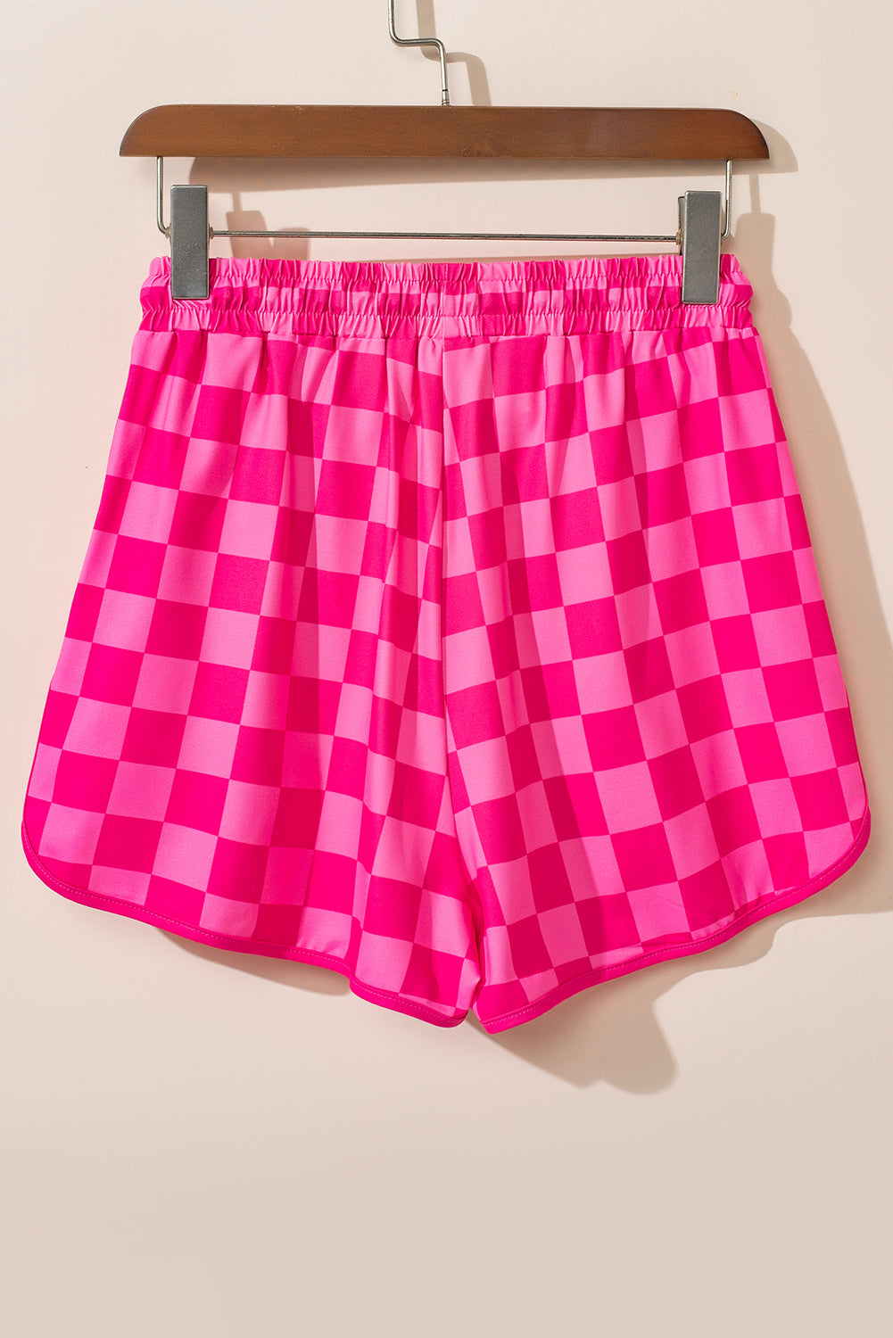 Checkered Drawstring Elastic Waist Casual Shorts | Rose