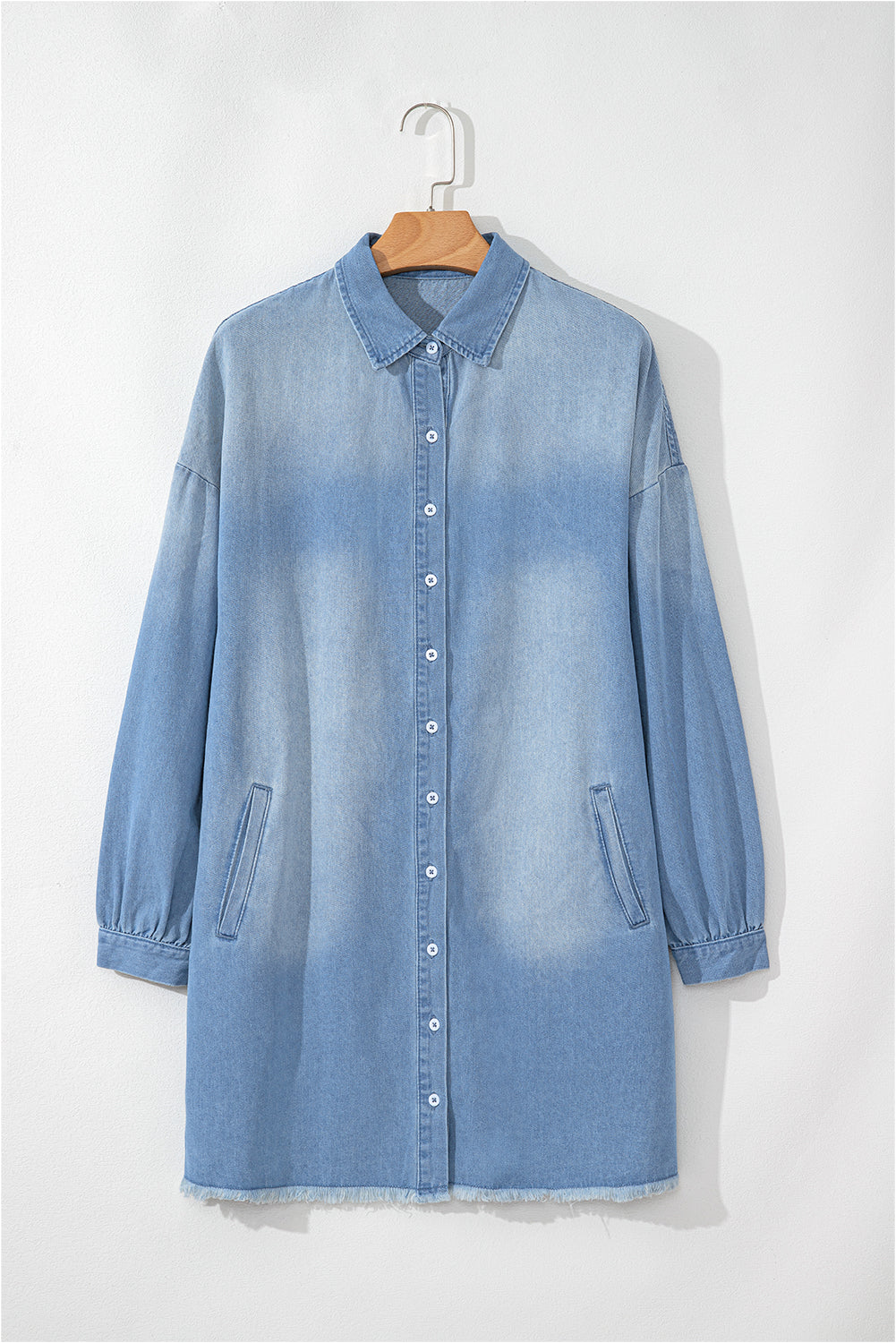 Risen Medium Washed Denim Shirt Dress | Beau Blue