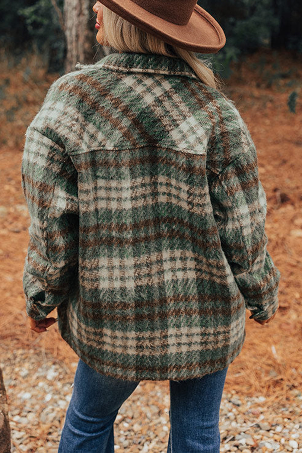 Plaid Print Chest Pockets Turn Down Collar Shacket | Mist Green