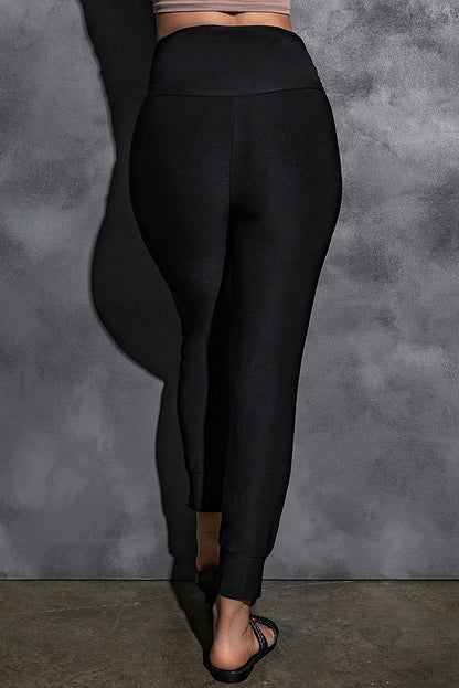 High Waist Pleated Pocket Leggings | Black