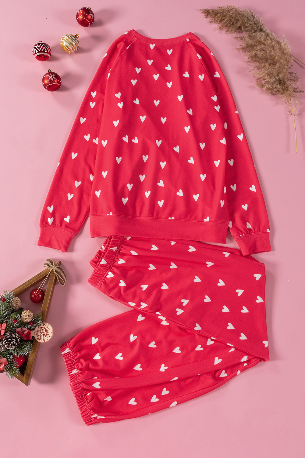 Valentines Heart Print Pants Set | Fiery Red