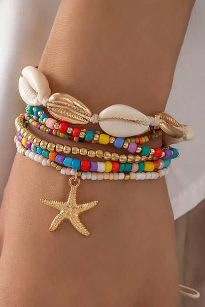 7Pcs Starfish Seashell Beaded Bracelet Set | Multicolour