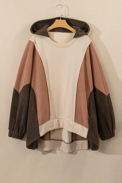 Exposed Seam Colourblock Plus Size Hoodie | Brown