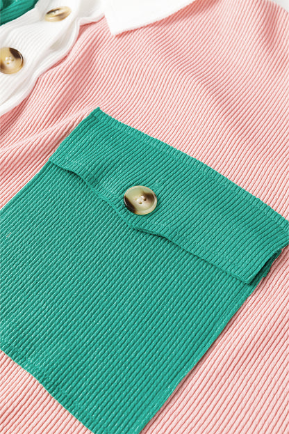 Colourblock Ribbed Collared Oversized Sweatshirt | Pink