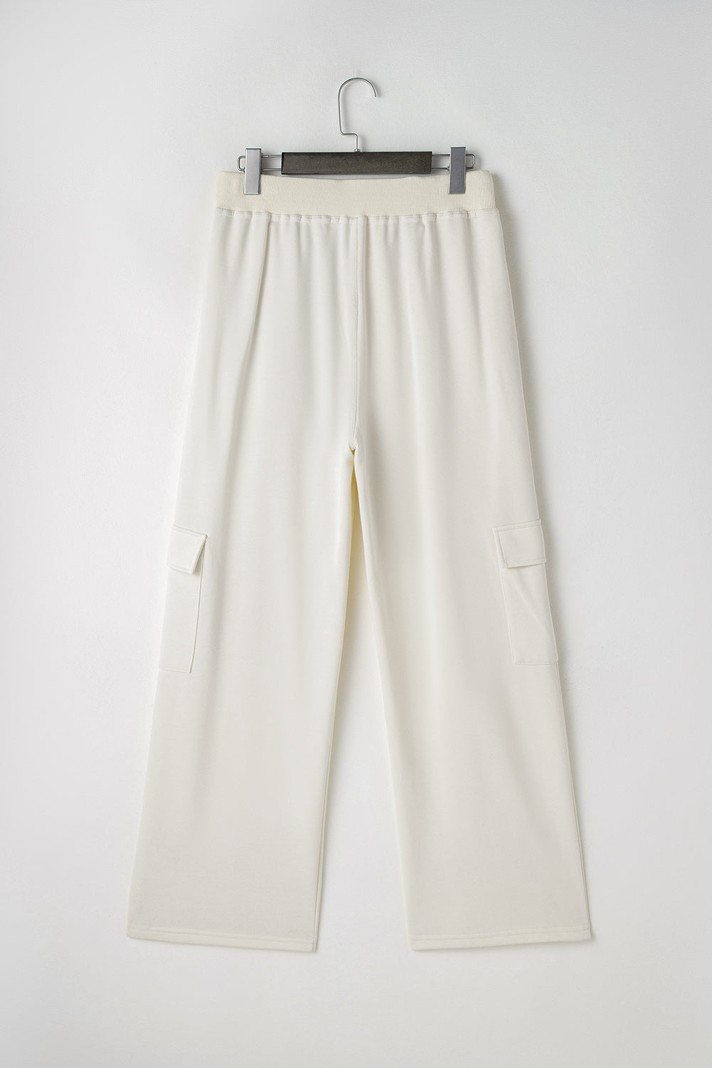 Plain Cargo Pockets High Waist Casual Sweatpants | Beige