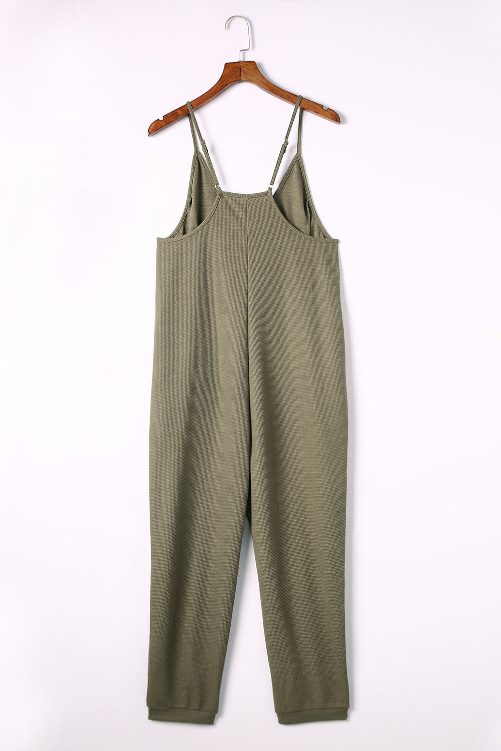 Textured Sleeveless V-Neck Pocketed Casual Jumpsuit | Green