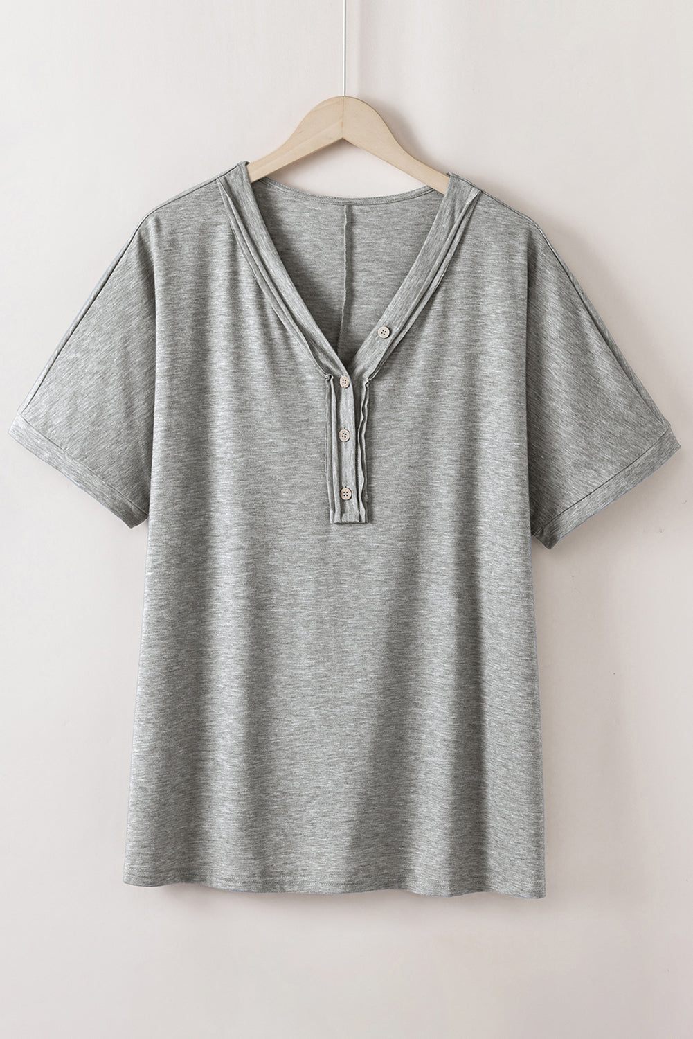 Plus Size Buttoned V Neck Batwing Sleeve Top | Gray