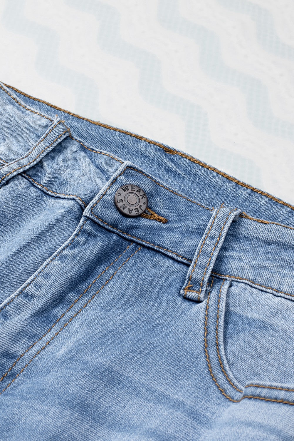 Buttoned Pockets Distressed Jeans | Sky Blue