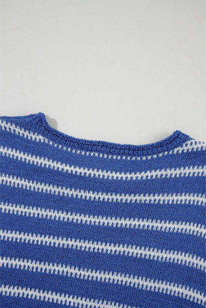 Drop Shoulder Casual Sweater | Sky Blue Stripe