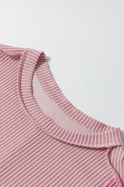 Textured Colourblock Crew Neck T Shirt | Pink